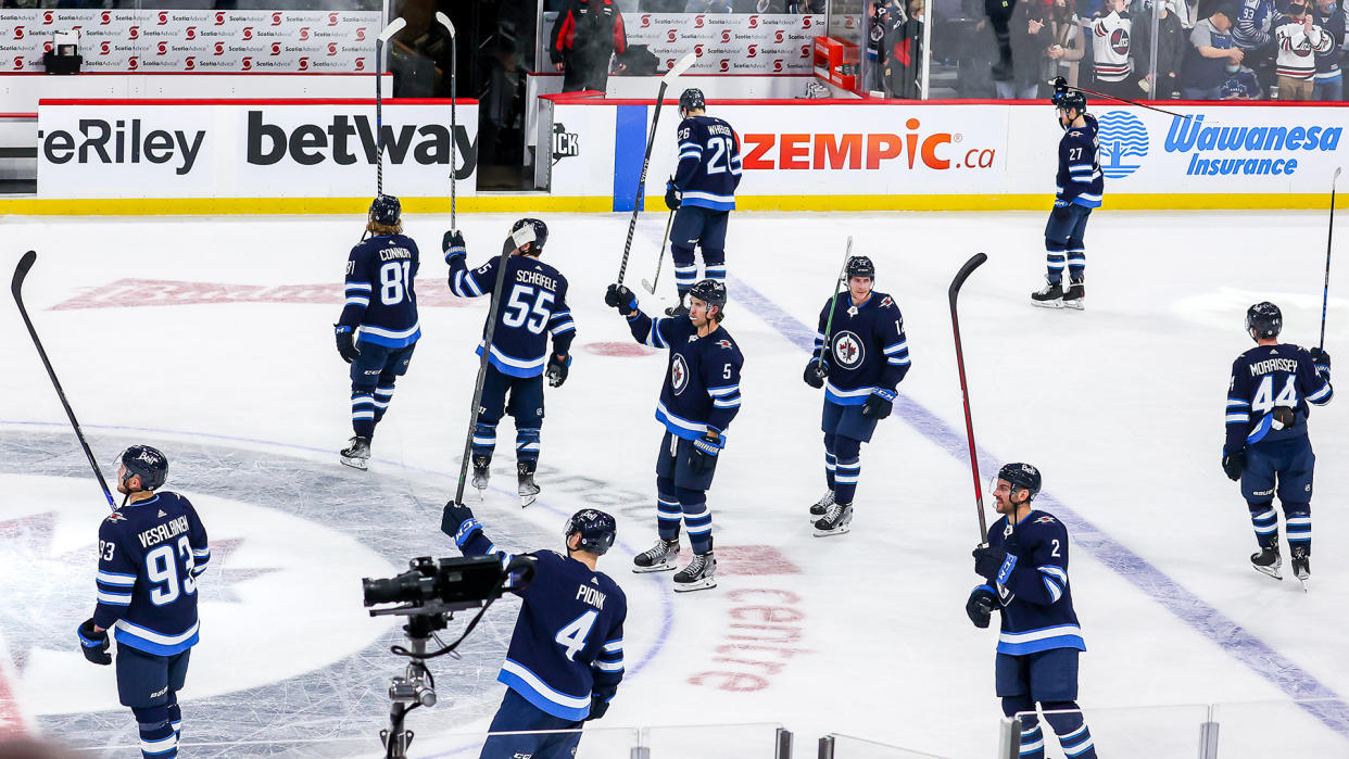 The Winnipeg Jets are reportedly contemplating a temporary move to Saskatchewan. (Photo by Jonathan Kozub/NHLI via Getty Images)