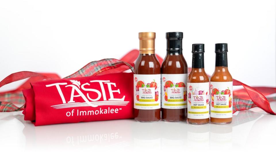Taste of Immokalee's Bonfire Cookout bundle includes hot sauces, barbecue sauces and a branded apron.