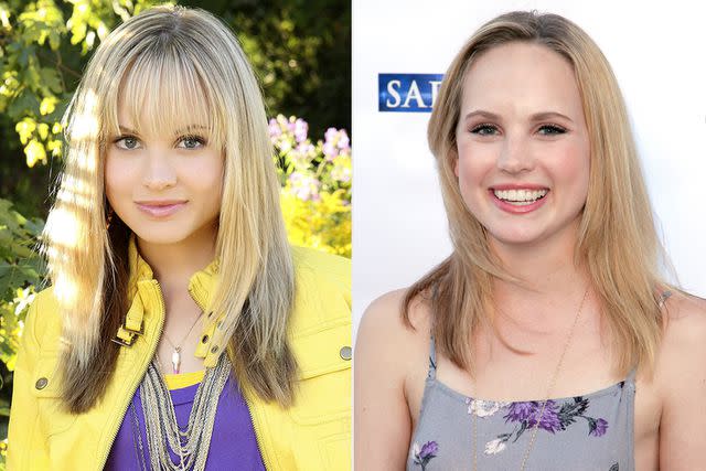 <p>Bob D'Amico/Disney Channel via Getty; Paul Redmond/WireImage</p> Meaghan Martin in Camp Rock and in 2023