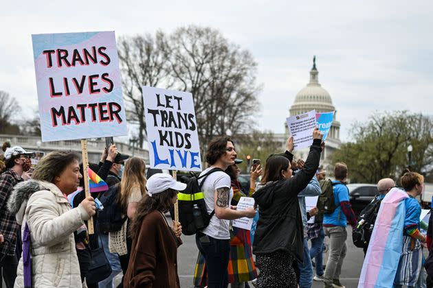 Supporters of LGBTQA+ rights march from Union Station toward Capitol Hill in Washington, D.C. on March 31.