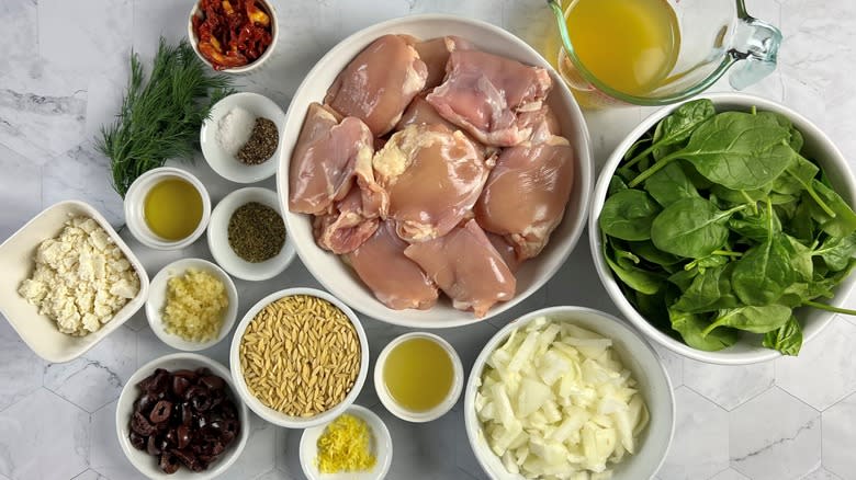 chicken orzo ingredients on counter