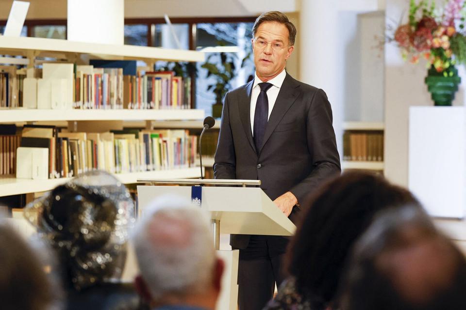 Dutch Prime Minister Mark Rutte addresses a speech on the Netherlands' involvement in slavery, in the National Archives in The Hague, on December 19, 2022