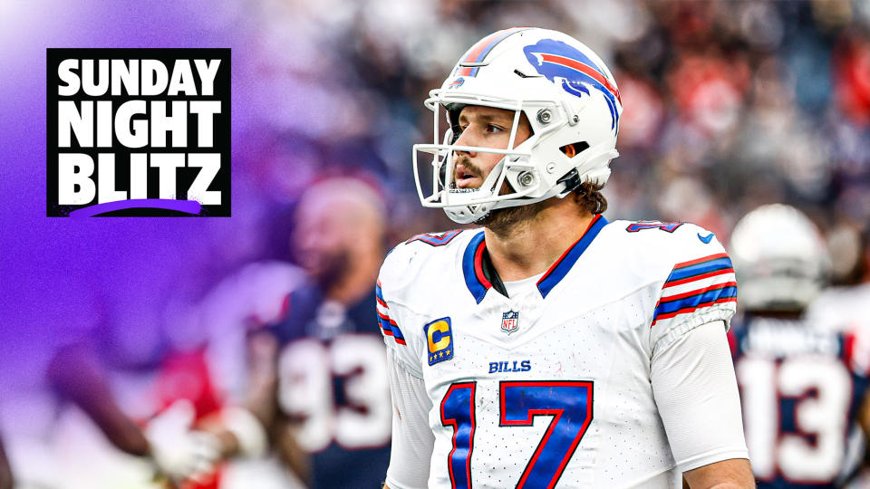 Buffalo Bills quarterback Josh Allen (17) reacts after being defeated by the New England Patriots 29-25 in an NFL football game on Sunday, Oct. 22, 2023, in Foxborough, Mass. (AP Photo/Greg M. Cooper)