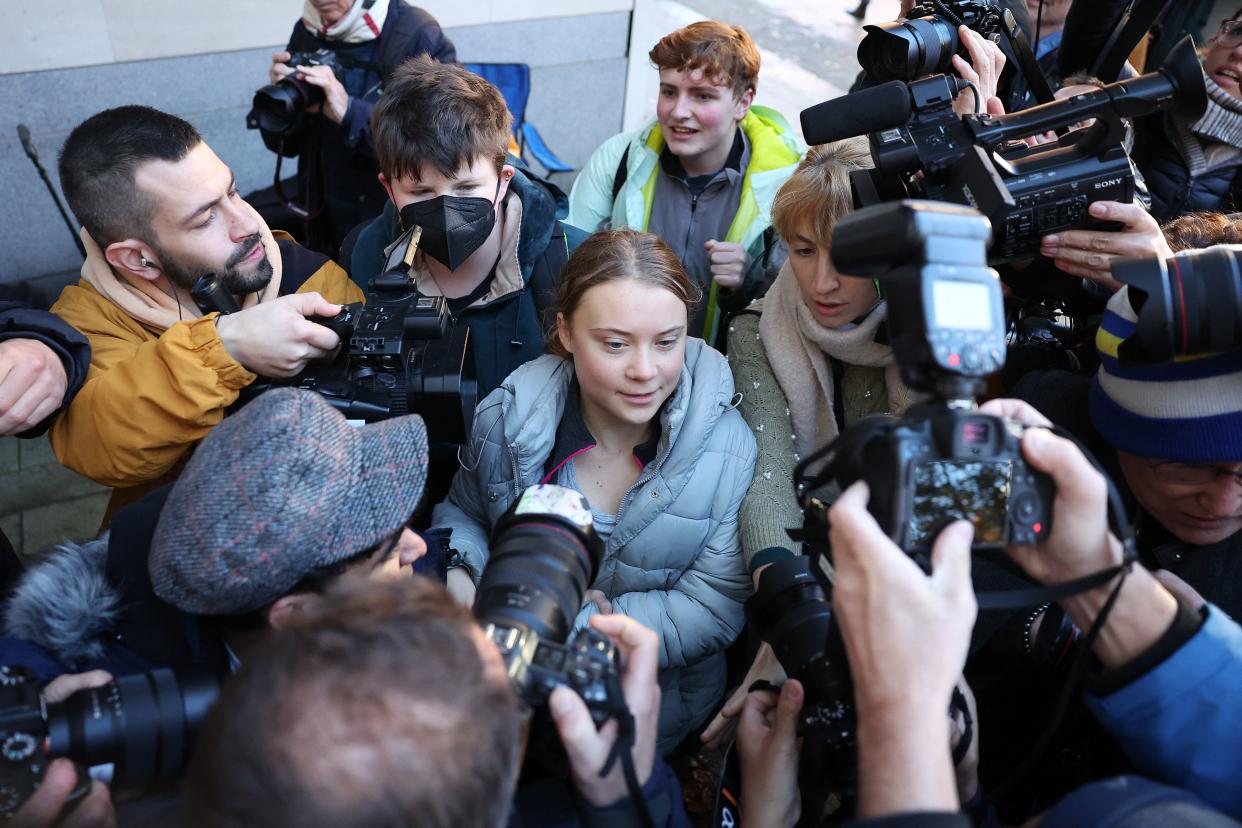 Swedish activist, Greta Thunberg pictured outside Westminster Magistrates’ Court. (Photo by DANIEL LEAL/AFP via Getty Images)