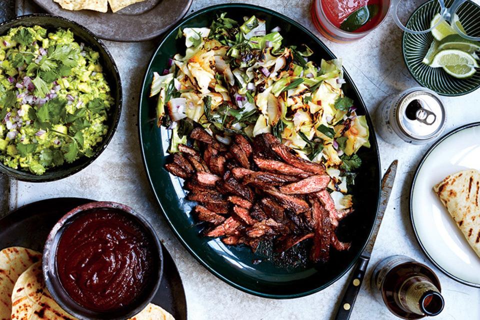 Skirt Steak Fajitas with Grilled Cabbage and Scallions