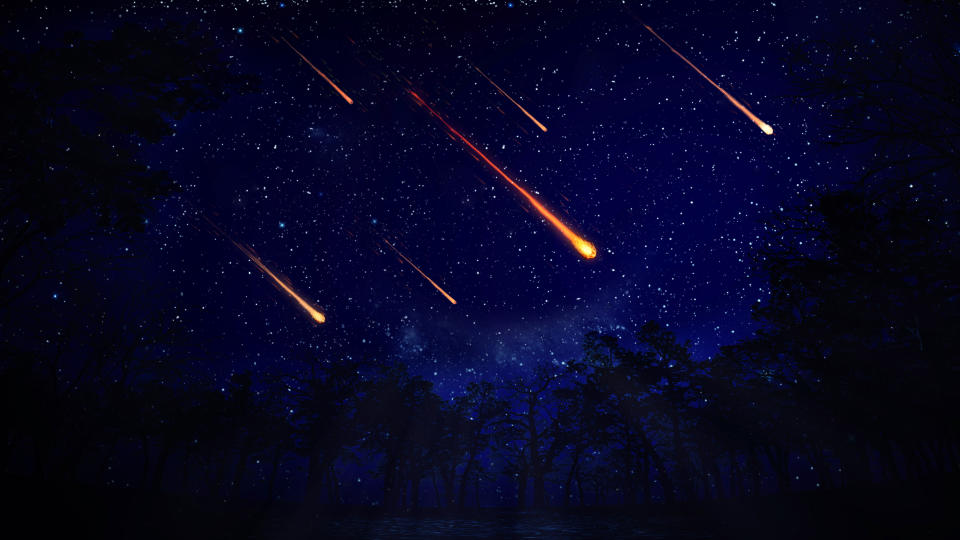 meteor shower in the night sky