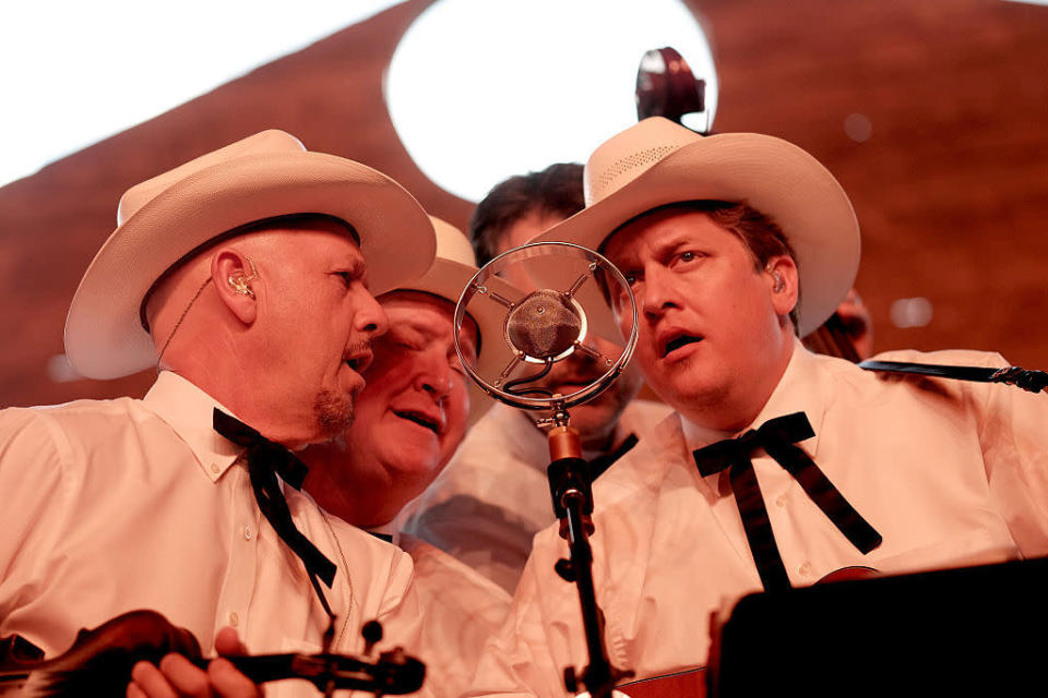 Johnny Warren, Barry Bales and Shawn Camp of The Earls of Leicester perform onstage during 2016 Stagecoach California’s Country Music Festival at Empire Polo Club on May 01, 2016 in Indio, California. (Photo: Jason Kempin/Getty Images)