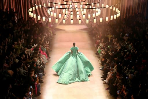 An aerial view of the Christopher John Rogers fashion show during New York Fashion Week on February 08, 2020 in New York City