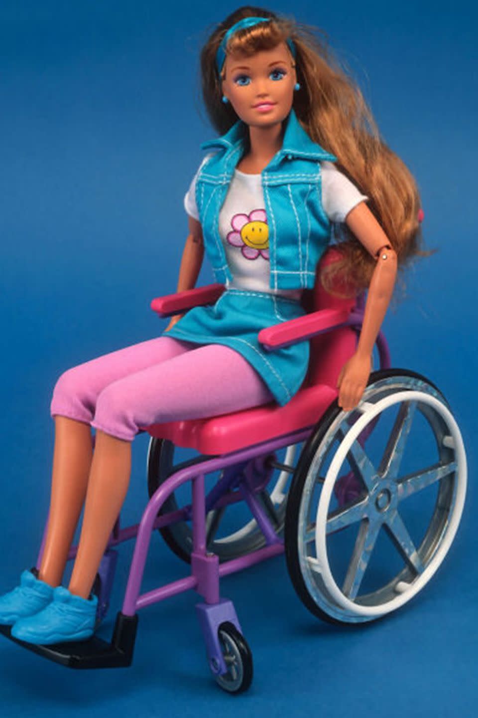 Wheelchair, Blue, Doll, Barbie, Sitting, Electric blue, Toy, Leg, Chair, 