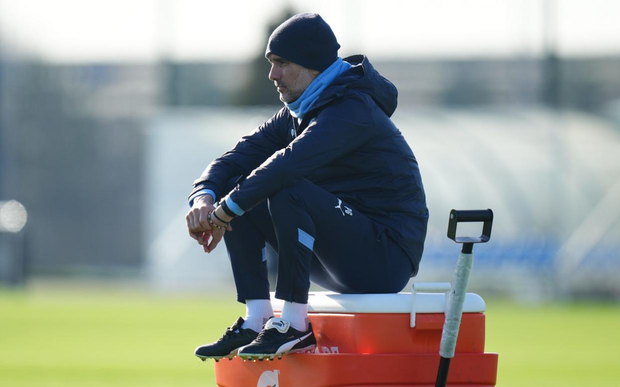 Pep Guardiola at Manchester United training - Tom Flathers/GETTY