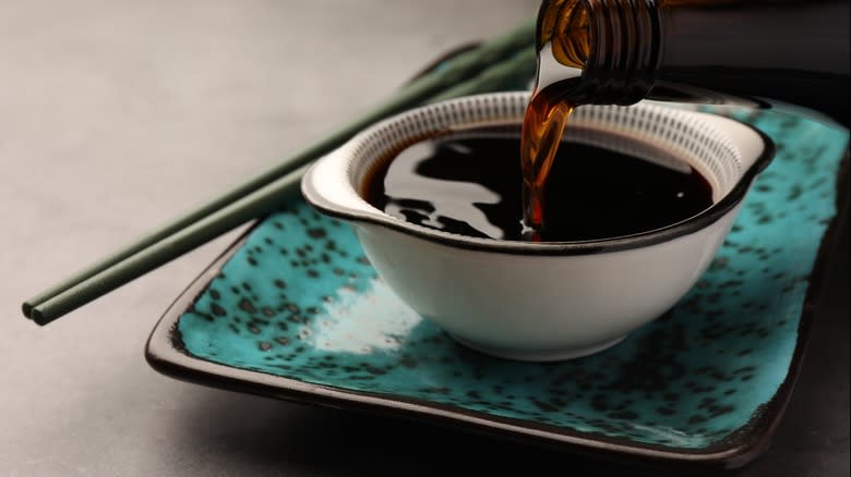 Soy sauce in a bowl