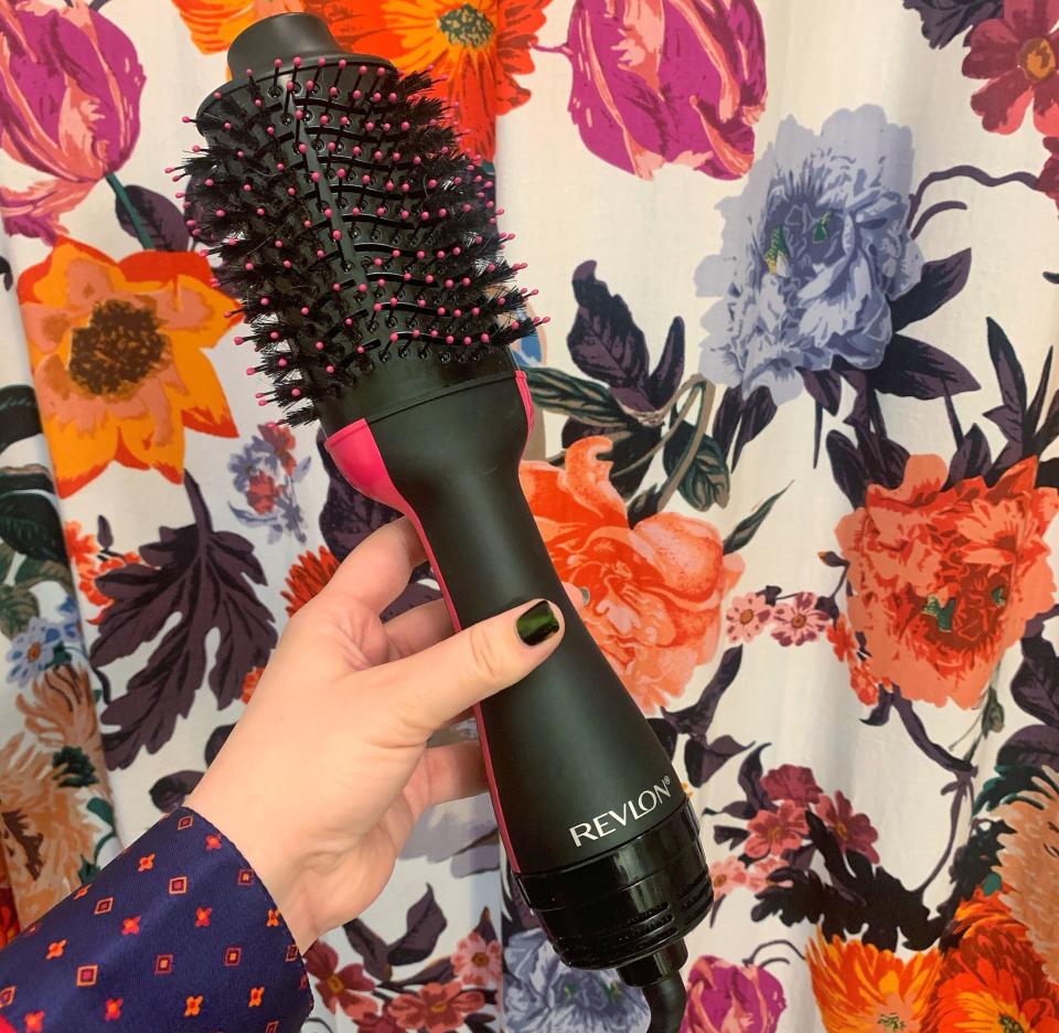 Our shopping experts agreed: The Revlon One-Step Volumizing Brush was much bigger in person than expected. The wide-barrel brush is designed to lift and volumize while it dries.&nbsp; (Photo: Brittany Nims / HuffPost)