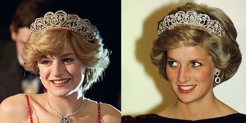 <p>By far the most important accessory to get right is the iconic Spencer Tiara. Princess Diana wore her family heirloom on the day of her wedding and continued to wear it at events thereafter. <em>The Crown </em>has Diana wearing it on several occasions in season 4 and recreated the design precisely. </p><p><strong>RELATED</strong>: <a href="https://www.goodhousekeeping.com/life/entertainment/a35093004/princess-diana-upset-the-queen-royal-heirloom-choker-headpiece/" rel="nofollow noopener" target="_blank" data-ylk="slk:Princess Diana Reportedly Upset the Queen by Miswearing a Royal Heirloom in Public;elm:context_link;itc:0;sec:content-canvas" class="link ">Princess Diana Reportedly Upset the Queen by Miswearing a Royal Heirloom in Public</a></p>