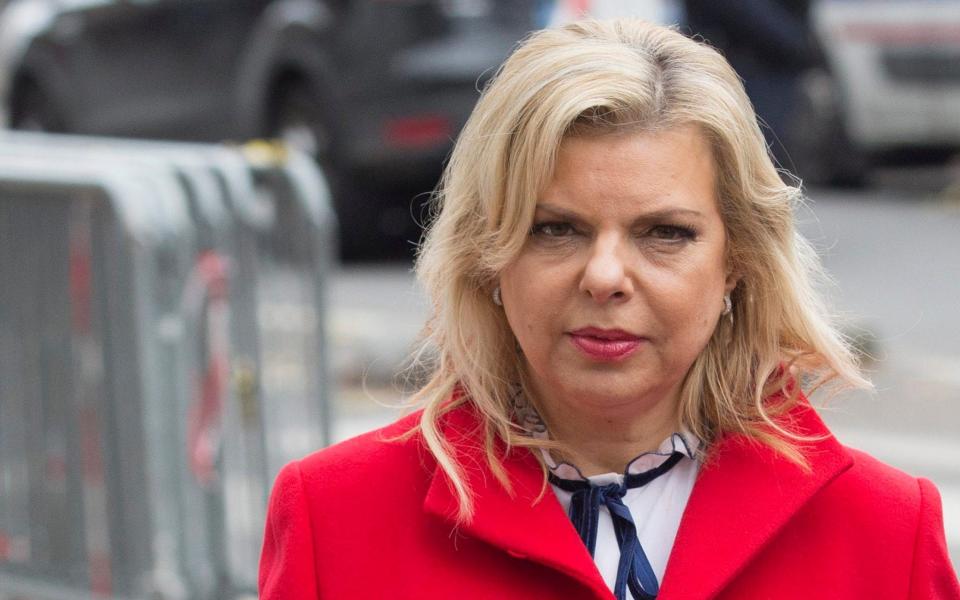 Sara Netanyahu says she has been the victim of sexual violence, after protesters showed up at her house with inappropriately shaped balloons - GEOFFROY VAN DER HASSELT /EPA