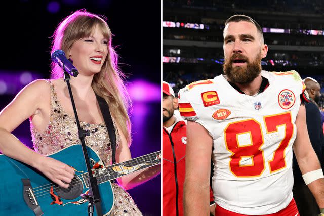 <p>Mat Hayward/TAS23/Getty, Kathryn Riley/Getty</p> Taylor Swift and Travis Kelce