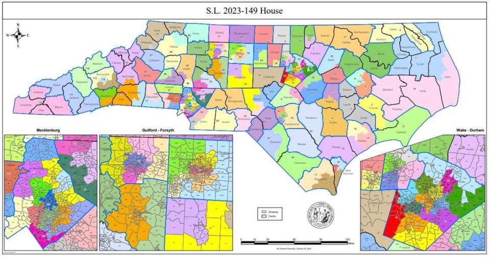 The North Carolina state House map passed by the General Assembly on Oct. 25, 2023, to use in the 2024 elections.