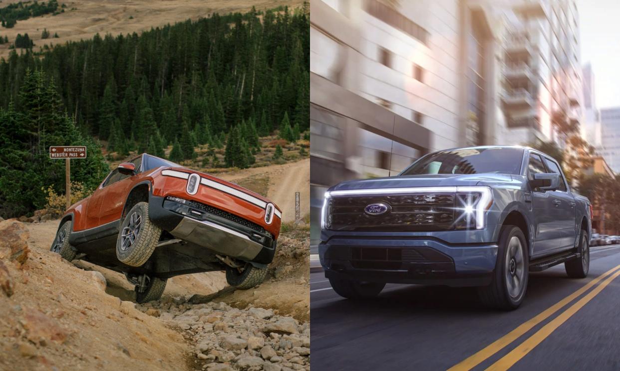 The Rivian R1T and Ford F-150 Lightning.
