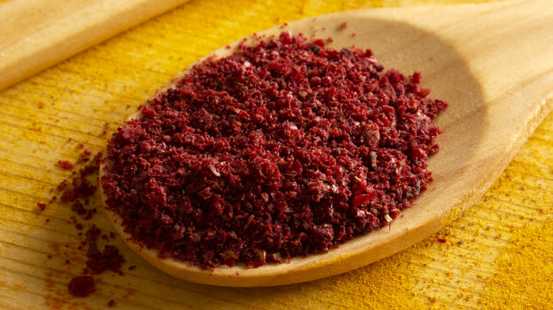 Sumac spice in spoon 