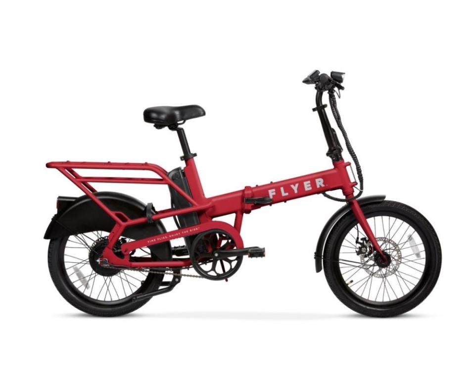 <p>Flyer</p>Flyer Folding Cargo<ul><li>Battery Power: 480 Wh</li><li>Motor Power: 350W</li><li>Range: 20-40 miles</li><li>Payload: 300 lbs</li><li>Class 2 (up to 20 mph with throttle)</li></ul><p>Meet the Flyer Folding Cargo electric bike—a compact powerhouse designed for urban adventurers with space constraints. Its ingenious folding mechanism transforms it into a space-saving wonder without compromising on features. Don't be fooled by its smaller payload capacity; this folding marvel can carry up to 80 lbs on its rear rack, ensuring you can transport the essentials with ease.</p><p>With a 480Wh battery and a zippy 350W motor, the Flyer Folding Cargo is perfect for short commutes, offering a range of 20-40 miles. Ideal for those craving the versatility of a cargo bike but dealing with space limitations, this Class 2 e-bike, delivers on both convenience and functionality. Embrace the future of urban mobility with the Flyer Folding Cargo—a smart solution for the spatially challenged urbanite.</p>