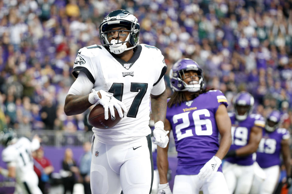 Philadelphia Eagles wide receiver Alshon Jeffery could be traded this offseason. (AP Photo/Bruce Kluckhohn)