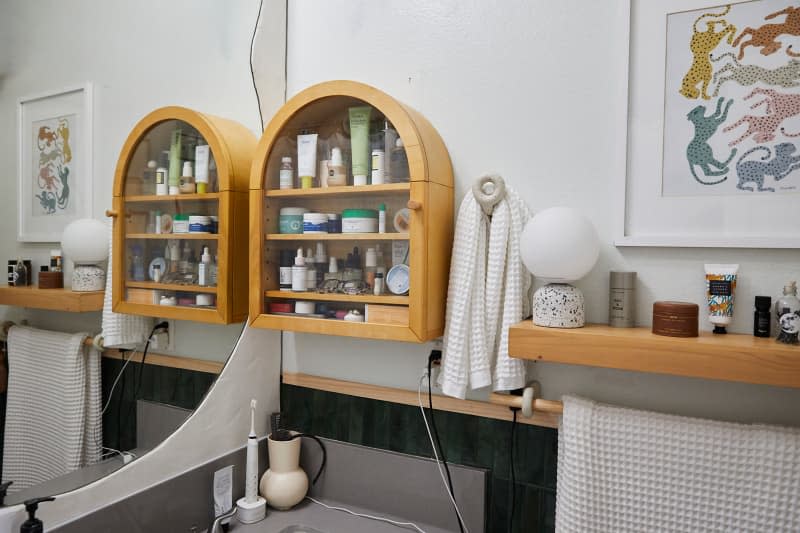 Shelves in bathroom.