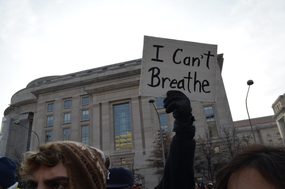 Protesters march towards the U.S. Capitol in Washington, DC on Saturday Dec. 13, 2014