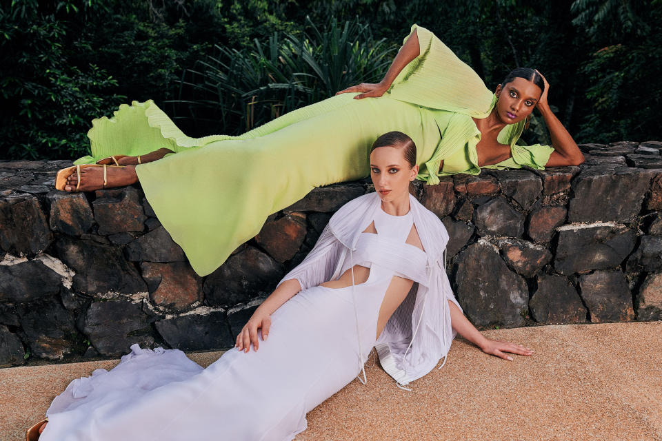 Models wearing Alia Bastamam's 'Oasis' Resort Wear Collection.