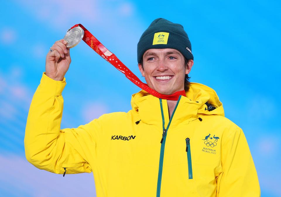 Silver medallist, Scotty James of Team Australia poses with their medal during the Men's Snowboard Halfpipe medal ceremony on Day 7 of the Beijing 2022 Winter Olympic Games (Getty Images)