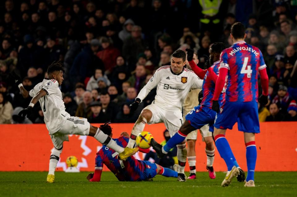 Blow: Casemiro will miss Sunday’s clash with Arsenal (Manchester United via Getty Images)