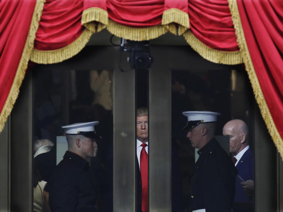 Donald Trump waiting to step out onto the portico for his presidential inauguration at the US Capitol in Washington: AP