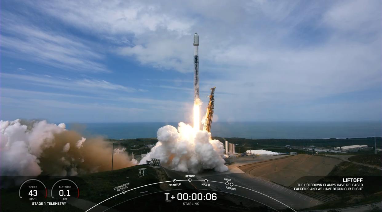  A SpaceX Falcon 9 rocket carrying 52 Starlink satellites lifts off from California's Vandenberg Space Force Base on March 17, 2023. 