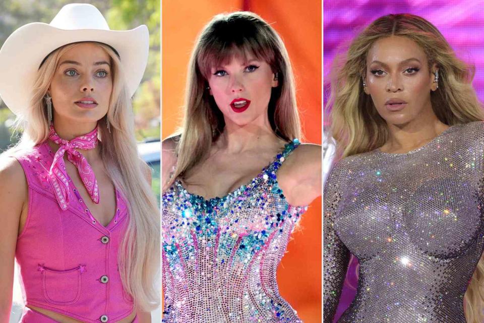 <p>Warner Bros.; Kevin Mazur/Getty; Kevin Mazur/WireImage</p> From left: Margot Robbie in "Barbie"; Taylor Swift; Beyoncé