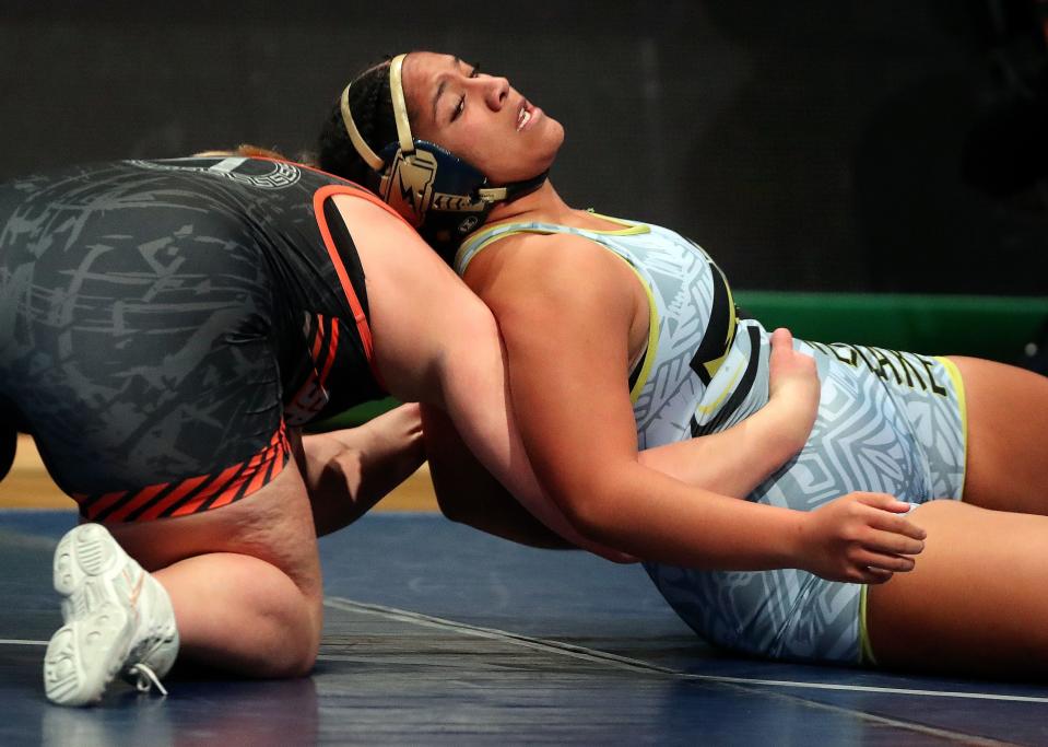 Murray’s Cheyenne Ruiz wrestles Westlake’s Keilikki Nau Rarick during the Ross Brunson Utah All-Star Dual at the UCCU Events Center in Orem, on Tuesday, Jan. 9, 2024. Nau Rarick won. | Kristin Murphy, Deseret News