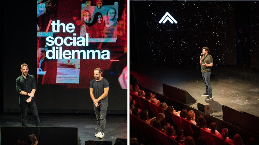 (Left) Thought leaders Tristan Harris and Aza Raskin (on right) and (Right) comedian Ben Gleib were all a part of the 2023 Summit at Sea conference. (Summit at Sea)