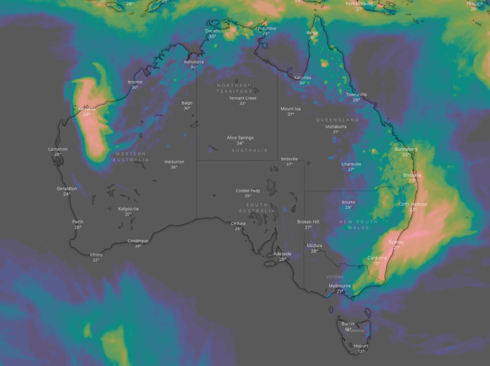 A weather map of Australia.