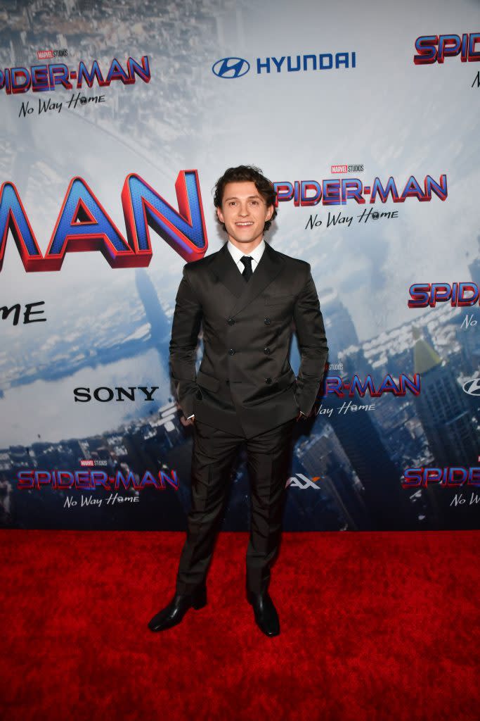 Tom Holland Buttons Up in Chocolate Prada Suit and Sleek Boots at 'Spider  Man: No Way Home' LA Premiere