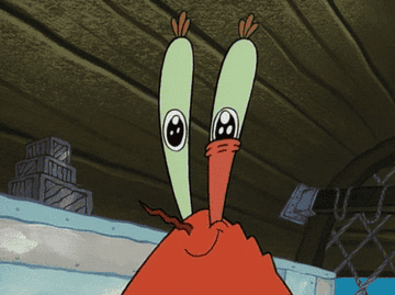 Animated character Mr. Krabs from SpongeBob SquarePants in a surprised pose
