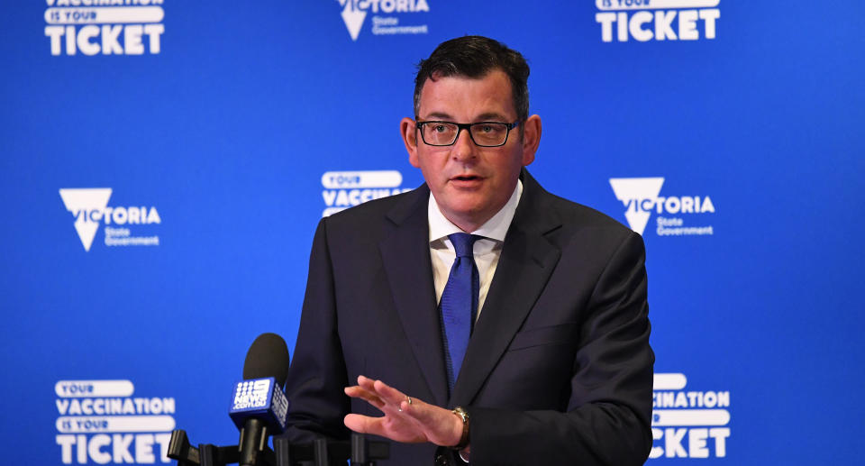 Victorian Premier Daniel Andrews speaks to the media during a press conference in Melbourne, Tuesday, October 26, 2021. Source: AAP