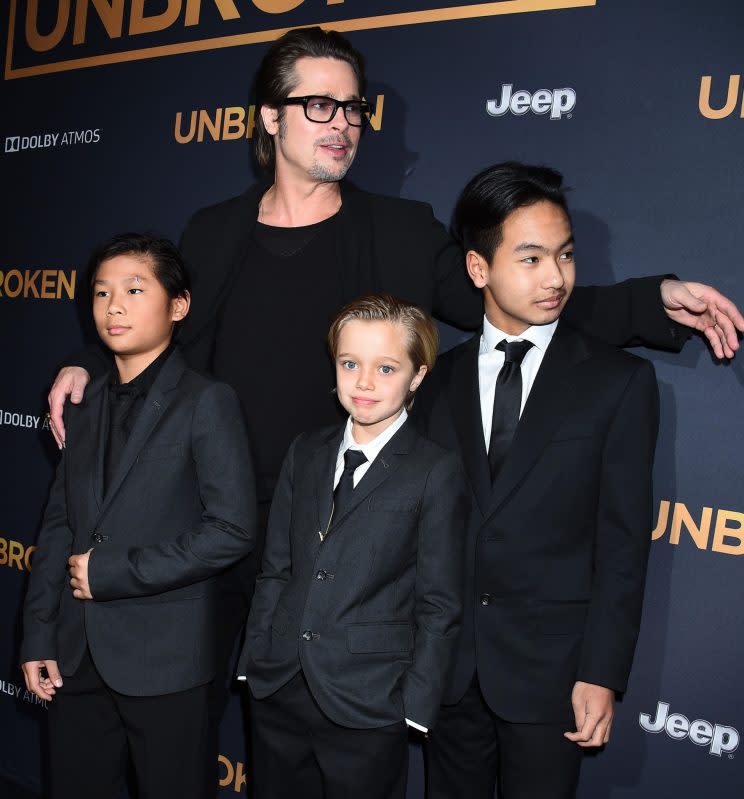 Shiloh Jolie Pitt, Knox Leon Jolie Pitt, Maddox Jolie Pitt, Brad Pitt (REX)