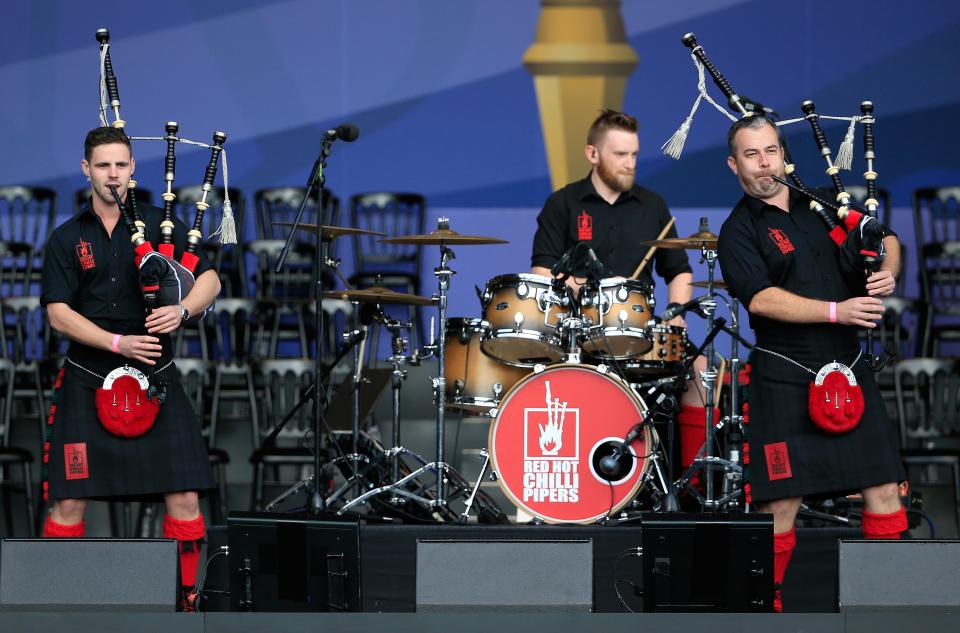 Members of the Red Hot Chilli Pipers perform prior to the Opening Ceremony ahead of the 40th Ryder Cup at Gleneagles on September 25, 2014 in Auchterarder, Scotland. One member, Willie Armstrong (not pictured) says he has faced regular sexual harassment while wearing his kilt.Getty Images