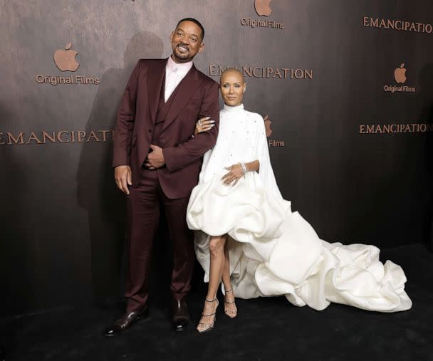 PHOTO: Will Smith and Jada Pinkett Smith attend the premiere of Apple Original Films' 'Emancipation' at Regency Village Theatre, Nov. 30, 2022, in Los Angeles.  (Amy Sussman/WireImage via Getty images)