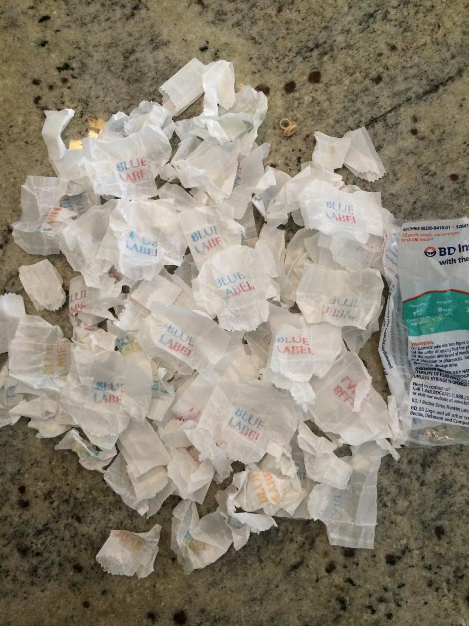 Discarded wax paper envelopes from heroin Dr. Bonnie Milas found in her home in Philadelphia in August 2018.