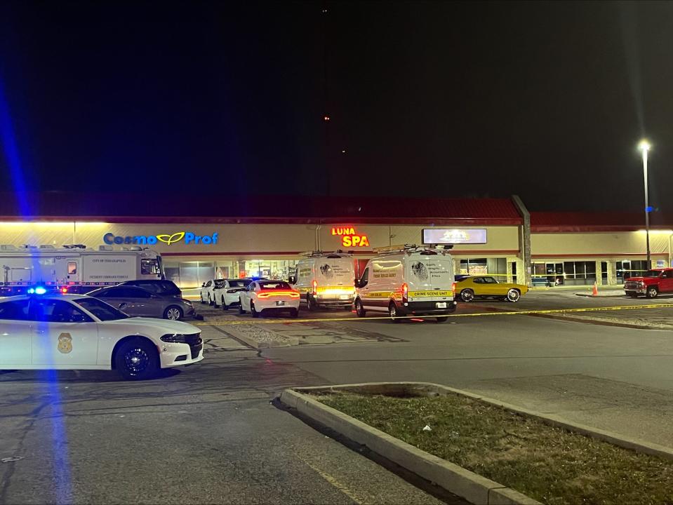 IMPD responds to the scene of a shooting at 11:11 Bar & Grille on the 9400 block of East Washington Street. The shooting left one person dead and five others injured, including an Indianapolis police officer.