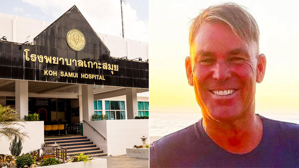 Pictured right is Shane Warne and the Koh Samui hospital he was taken to in Thiland.