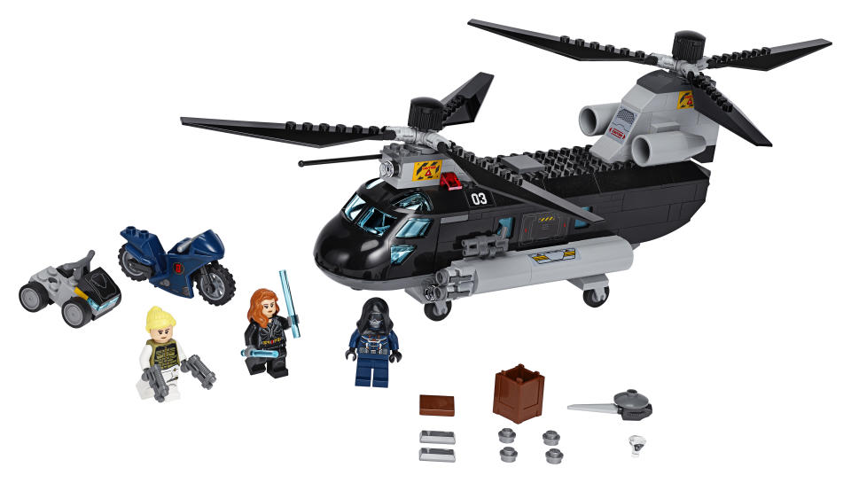 Recreate the 'Black Widow' action with Black Widow’s Helicopter Chase LEGO® set (Photo: The Lego Group)