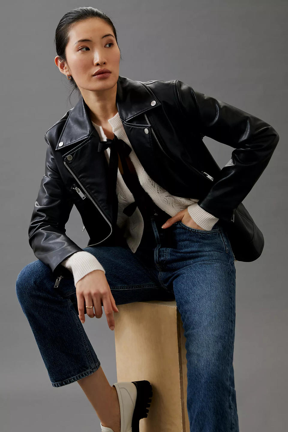 Avec Les Filles Faux Leather Moto Jacket- Anthropologie sale finds 