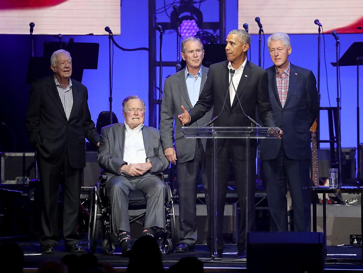 Past US presidents including Obama, Clinton, both Bushes, and Jimmy Carter.