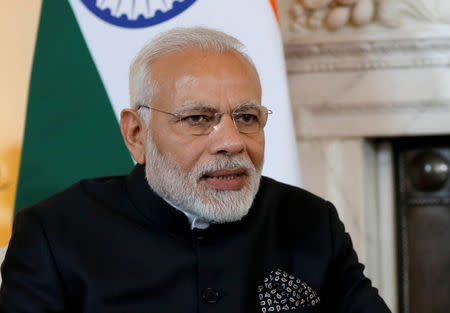 FILE PHOTO: India's prime Minister Narendra Modi attends a bilateral meeting with Britain's Prime Minister Theresa May, at 10 Downing Street in London, April 18, 2018. Kirsty Wigglesworth/Pool via Reuters