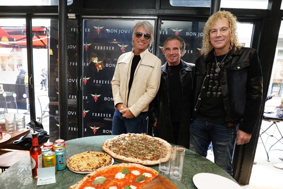 Jon Bon Jovi, Tico Torres, and David Bryan attend Bon Jovi’s album listening party in London (PA)