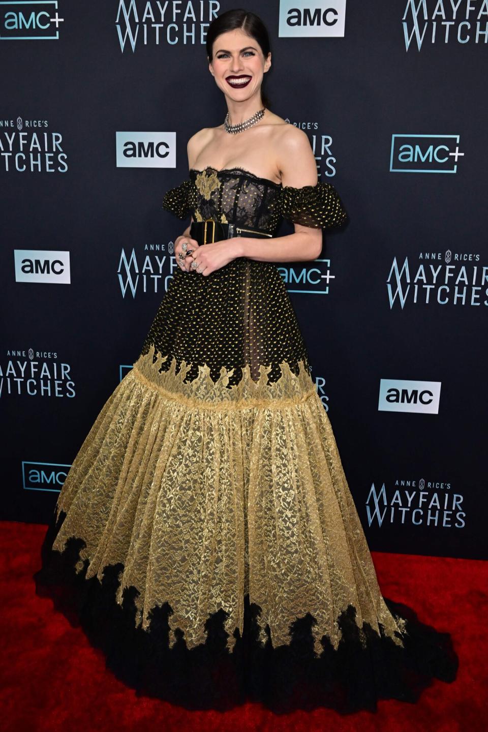 US actress Alexandra Daddario arrives for the Los Angeles Premiere Of AMC Networks "Anne Rice's Mayfair Witches" at the Harmony Gold Theater in Los Angeles, California, on December 7, 2022.